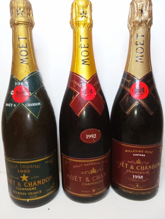 Moët  Chandon, Brut Imperial, 1992 Brut Rosé  1998 Brut Rosé - Champagne - 3 Flasker (0,75 L)