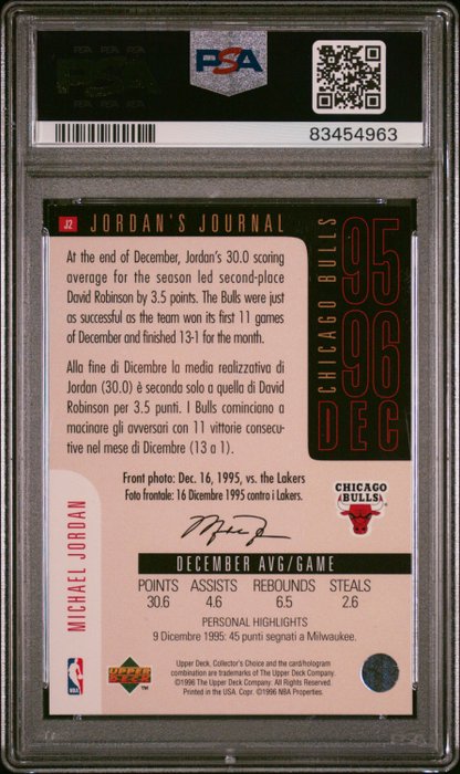 1994 Upper Deck Collector's Choice Michael Jordan #J2 Italian Jordan's Journal PSA 9 Graded card