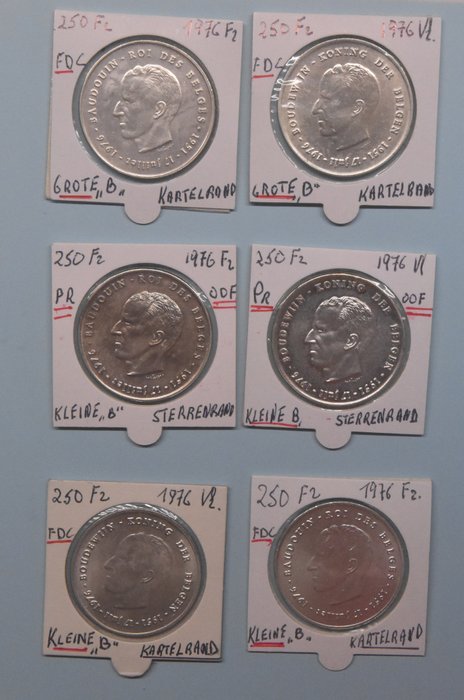 Belgien Baudouin I (1951-1993) 250 Francs 1976 (6 stuks)  (Ingen mindstepris)