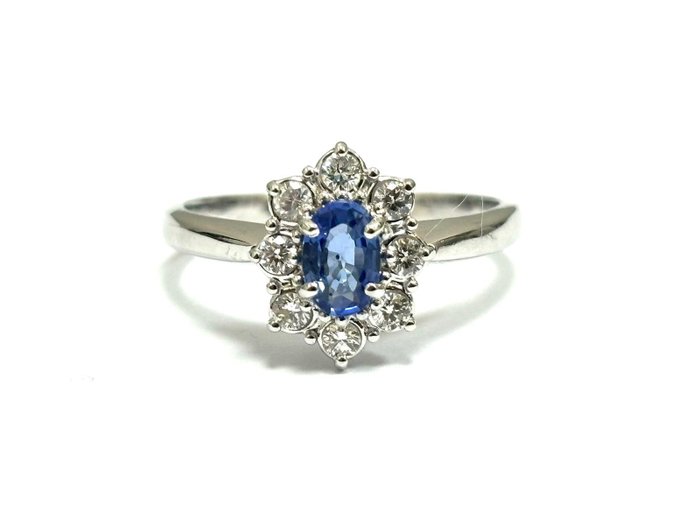 Ring - 18 kraat Hvidguld -  1.90ct. tw. Safir - Diamant - Fremstillet i Italien