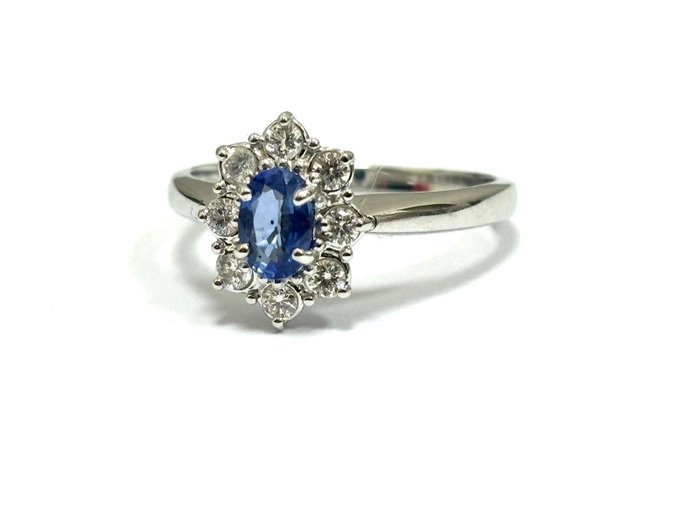 Ring - 18 kraat Hvidguld -  1.90ct. tw. Safir - Diamant - Fremstillet i Italien