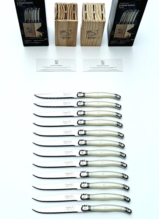 Laguiole - 12x Steak Knives - Pearl - style de - Bordknive sæt (12) - Rustfrit stål