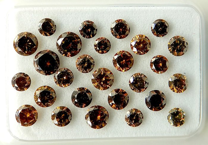 Ingen mindstepris - 27 pcs Diamant  (Naturfarvet)  - 1.60 ct - Rund - Fancy deep Gullig, Orange nuance Brun - I1, VS1 - Antwerp Laboratory for Gemstone Testing (ALGT)