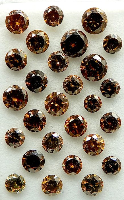 Ingen mindstepris - 27 pcs Diamant  (Naturfarvet)  - 1.60 ct - Rund - Fancy deep Gullig, Orange nuance Brun - I1, VS1 - Antwerp Laboratory for Gemstone Testing (ALGT)