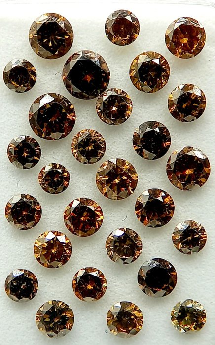 Ingen mindstepris - 27 pcs Diamant  (Naturfarvet)  - 1.60 ct - Rund - Fancy deep Gullig, Orange nuance Brun - I1, VS1 - Antwerp Laboratory for Gemstone Testing (ALGT)