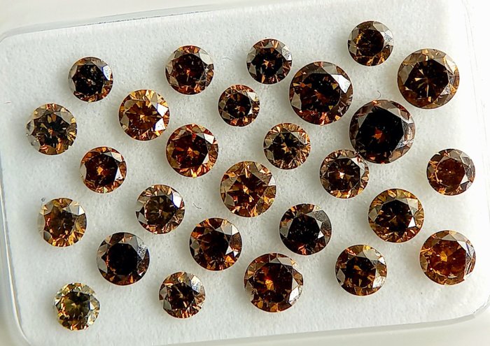 Ingen mindstepris - 27 pcs Diamant  (Naturfarvet)  - 1.60 ct - Rund - Fancy deep Gullig, Orange nuance Brun - I1, VS1 - Antwerp Laboratory for Gemstone Testing (ALGT)