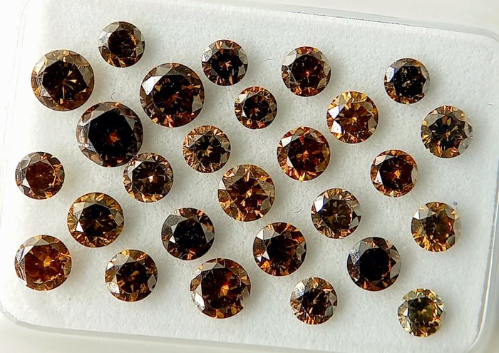 Ingen mindstepris - 27 pcs Diamant  (Naturfarvet)  - 1.60 ct - Rund - Fancy deep Gullig, Orange nuance Brun - I1, VS1 - Antwerp Laboratory for Gemstone Testing (ALGT)