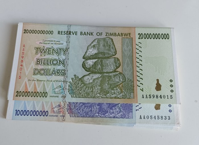 Zimbabwe - 30 x 10 Billion and 30 x 20 Billion Dollars - 2008  (Ingen mindstepris)