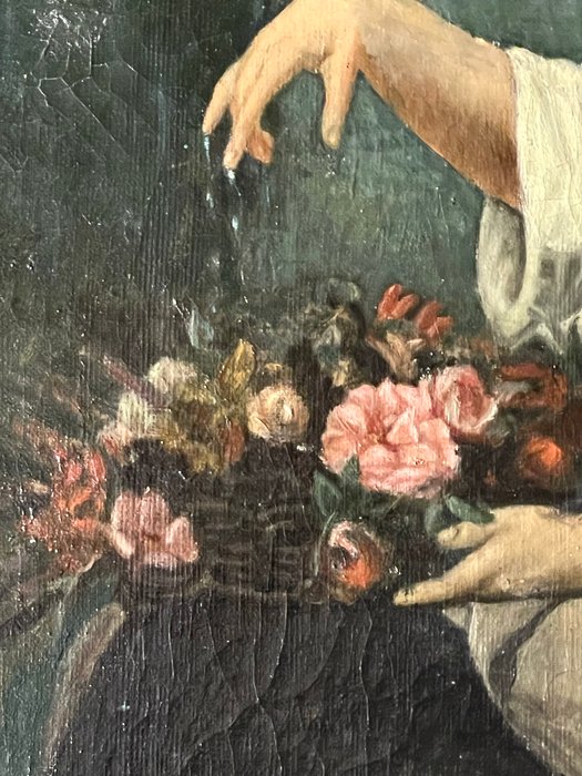 Italiensk skole (XIX) - Jeune femme au bouquet de fleurs