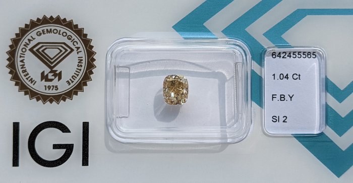 Ingen mindstepris - 1 pcs Diamant  (Naturfarvet)  - 1.04 ct - Pude - Fancy Brun Gul - SI2 - International Gemological Institute (IGI)