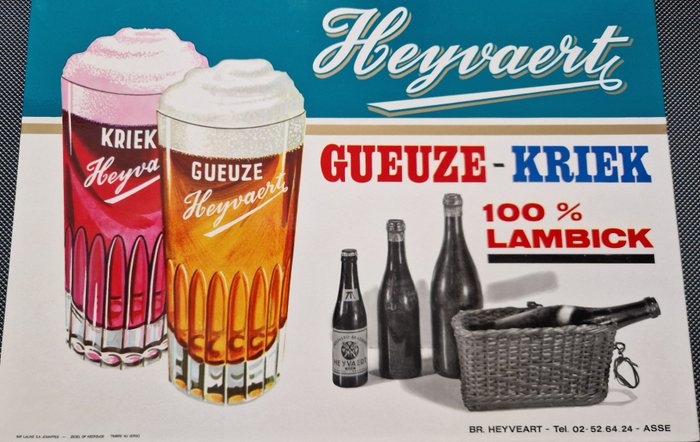 Reclamebord Heyvaert Gueuze Kriek - Tegn - Glacoid