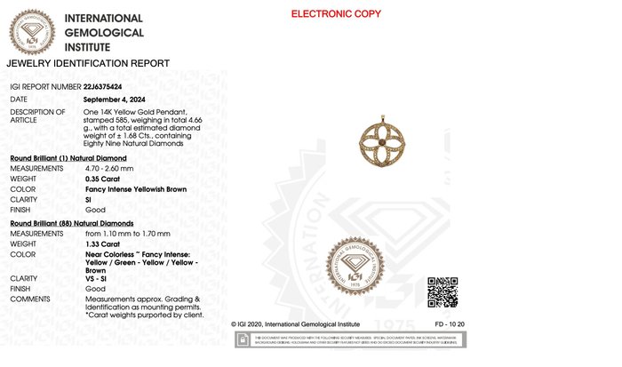 Vedhæng - 14 karat Rosaguld -  1.68ct. tw. Diamant (Naturfarvet) - Diamant - Kongelig vedhæng