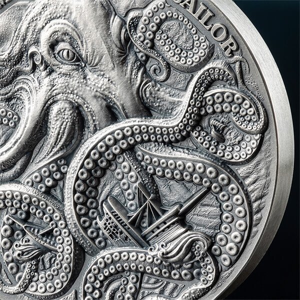 Ghana. 5 Cedis 2024 Kraken Life Quotes 1 oz Antique finish (.999)  (Ingen mindstepris)