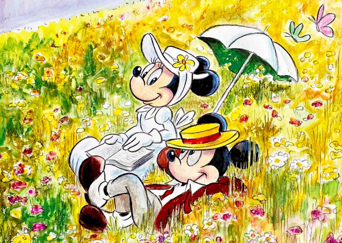 Tony Fernandez - Mickey  Minnie Mouse Inspired By Monet's "In The Meadow" (1876) - Hand Signed