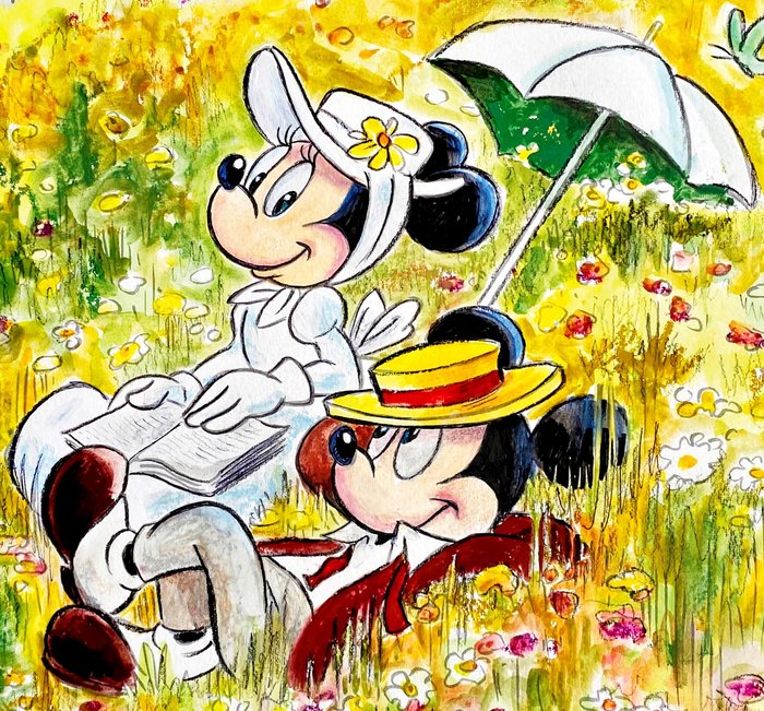 Tony Fernandez - Mickey  Minnie Mouse Inspired By Monet's "In The Meadow" (1876) - Hand Signed