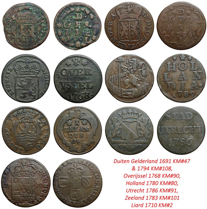 Spanish Netherlands and Dutch Provincial Lot 6 Duiten and 1 Liard AD 1691-1794  (Ingen mindstepris)