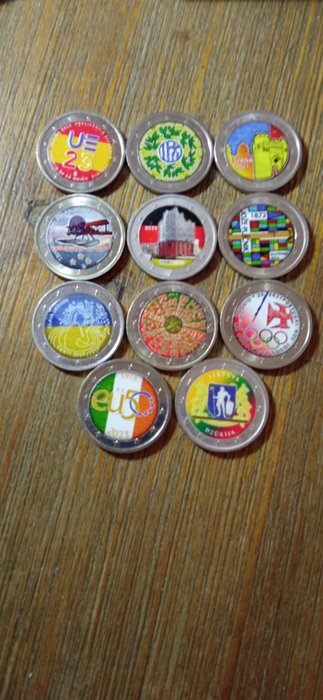 Europa. 2 Euro 2018/2023 (11 handmade colored coins)  (Ingen mindstepris)