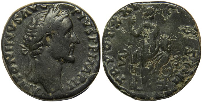 Romarriket. Antoninus Pius (138-161.. Sestertius Rome mint 157-158 a.C. TR POT XXI COS IIII Annona