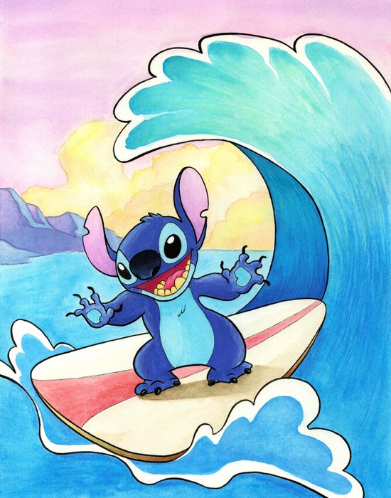 Jordi Juan Pujol - Stitch Riding the Wave - Lilo  Stitch (2002) - Original Painting