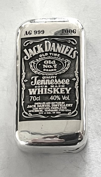 100 gram - Sølv 999 - -No Reserve- Jack Daniels  (Ingen mindstepris)