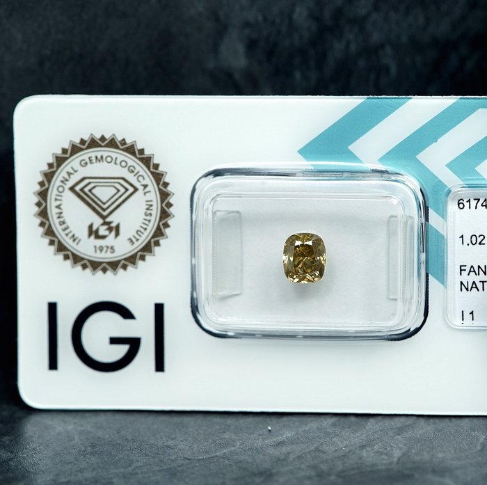 1 pcs Diamant  (Naturfarvet)  - 1.02 ct - Fancy Brunlig Gul - I1 - International Gemological Institute (IGI)