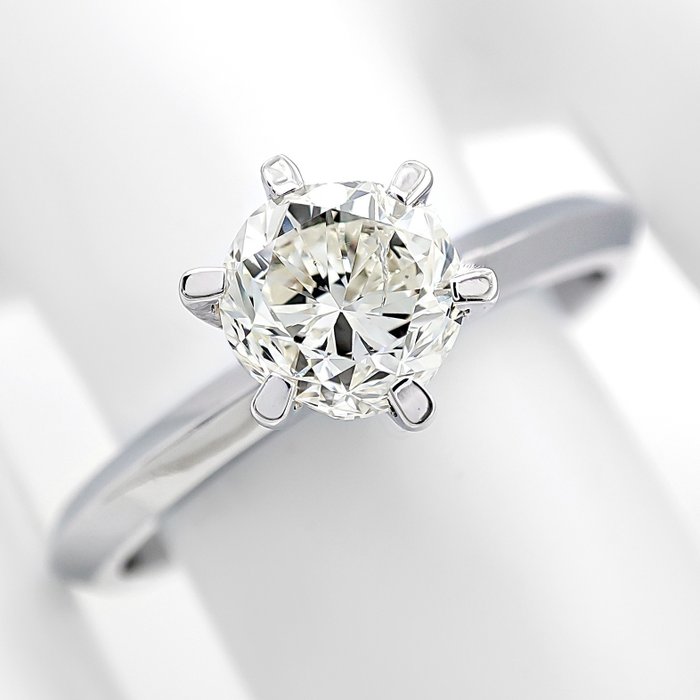 Ring - 14 karat Hvidguld -  1.01ct. tw. Diamant (Natur)