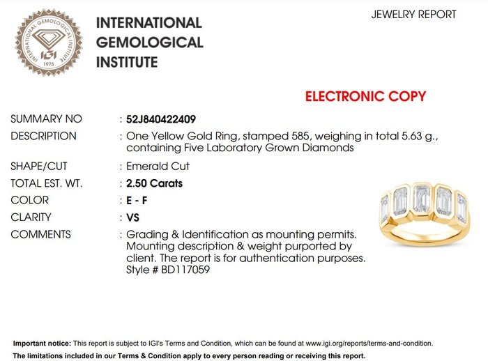 Ring - 14 karat Gulguld -  2.50ct. tw. Diamant (Laboratoriedyrket)