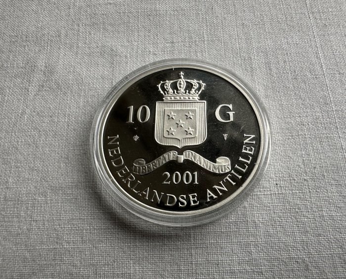 Hollandske Antiller. 10 Gulden 2001 Handelsmunt 'Albert I' zilver met gouden inlay  (Ingen mindstepris)