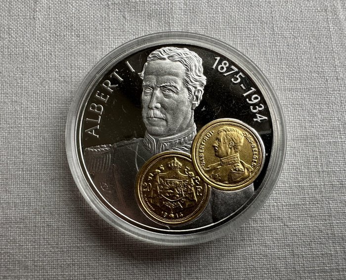 Hollandske Antiller. 10 Gulden 2001 Handelsmunt 'Albert I' zilver met gouden inlay  (Ingen mindstepris)