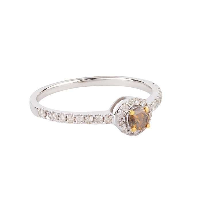 Ring - 14 karat Gulguld, Hvidguld -  0.41ct. tw. Blandet brun Diamant (Farvebehandlet) - Diamant