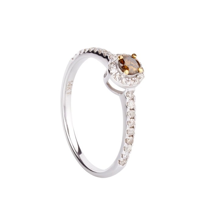 Ring - 14 karat Gulguld, Hvidguld -  0.41ct. tw. Blandet brun Diamant (Farvebehandlet) - Diamant