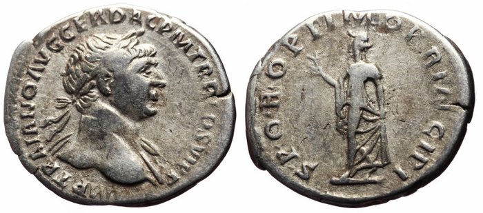 Romerska republiken. Trajan (AD 98-117). Denarius Scarce bust type