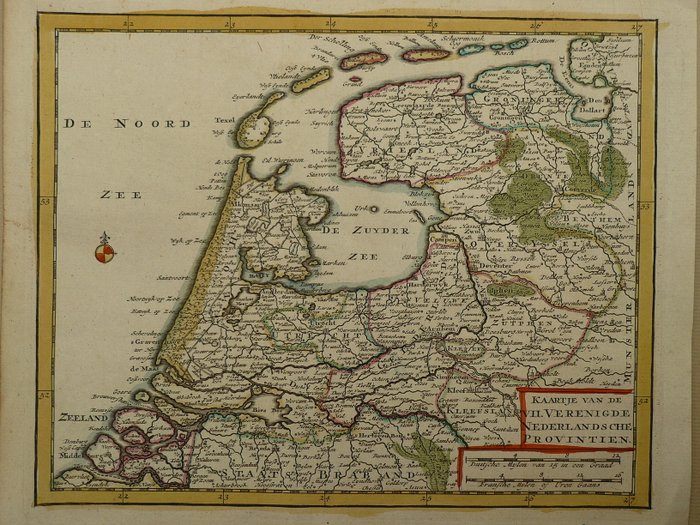 Holland - VII provinser; Hendrik de Leth - Kaartje van de VII Verenigde Nederlandsche Provintien - 1740