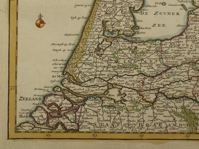 Holland - VII provinser; Hendrik de Leth - Kaartje van de VII Verenigde Nederlandsche Provintien - 1740