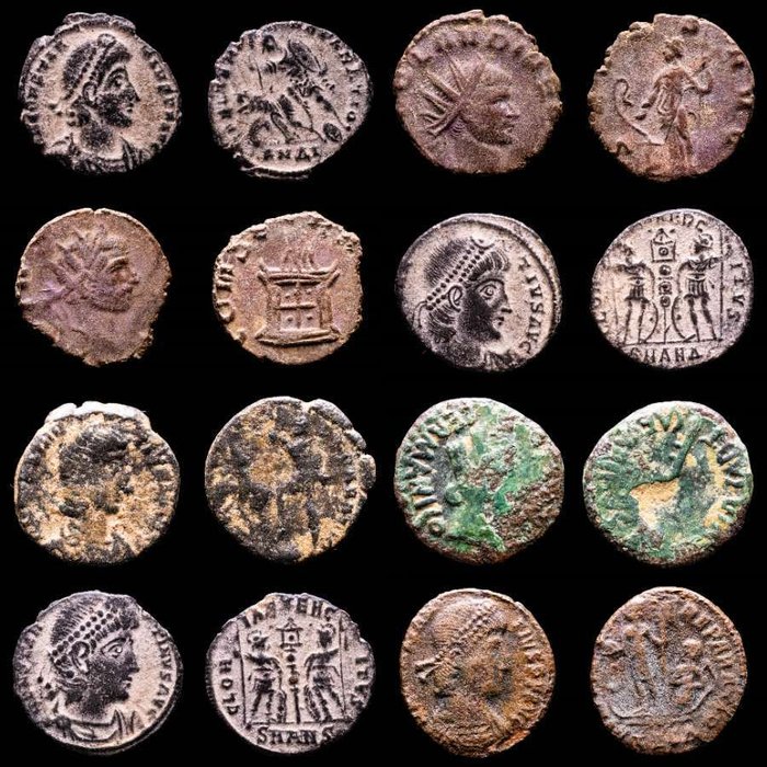 Romarriket. Lot comprising eight (8) AE coins:  Antoninianus, Follis, Maiorinas. Antoninianus, Follis, Maiorinas. Claudius II (2), Constantine I, Constantius II (3), Carteia  Constantius Gallus  (Ingen mindstepris)