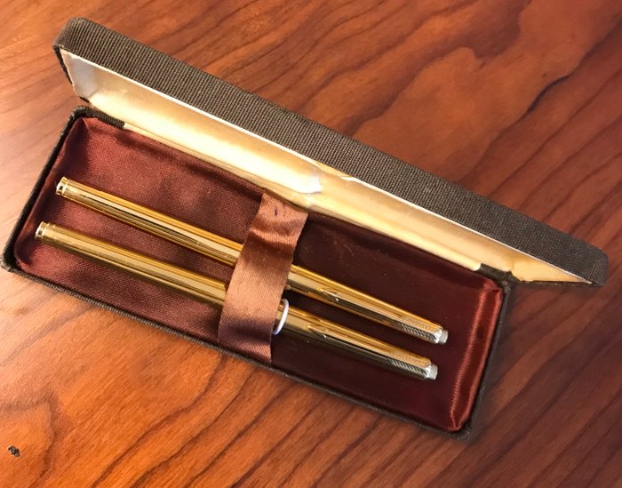 Parker - Vintage 1980s Parker 180 Gold Plated Imperial Fountain Pen and Rollerball Pen set - Fyldepen