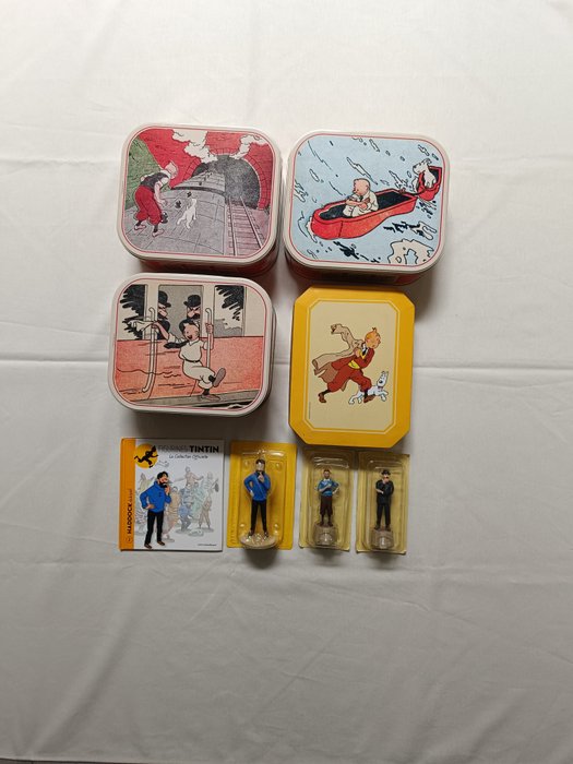 Moulinsart - Tintin - Ensemble de 4 boîtes en métal + 3 figurines