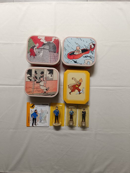 Moulinsart - Tintin - Ensemble de 4 boîtes en métal + 3 figurines