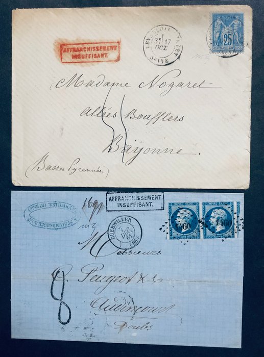 Frankrig 1854/1859 - Frankrig 1860/1880 lotto 2 lettere tassate diverse Qualita interessanti