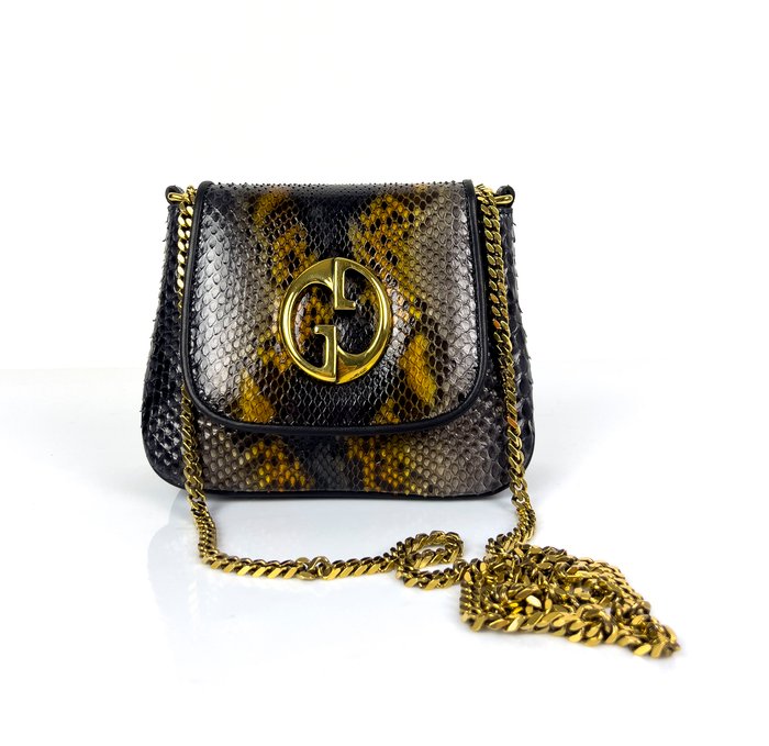 Gucci - 1973 -  Chain Flap Zwart Grijs Goud Python - Skuldertaske