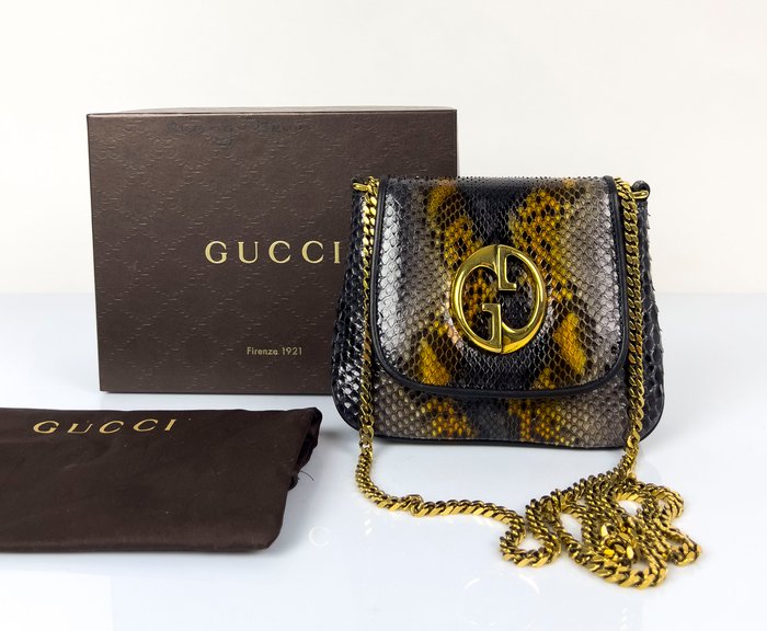 Gucci - 1973 -  Chain Flap Zwart Grijs Goud Python - Skuldertaske