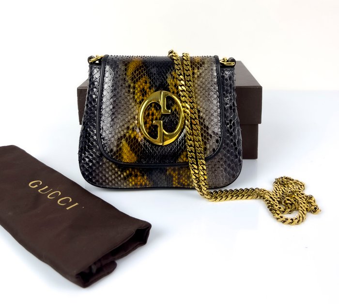 Gucci - 1973 -  Chain Flap Zwart Grijs Goud Python - Skuldertaske