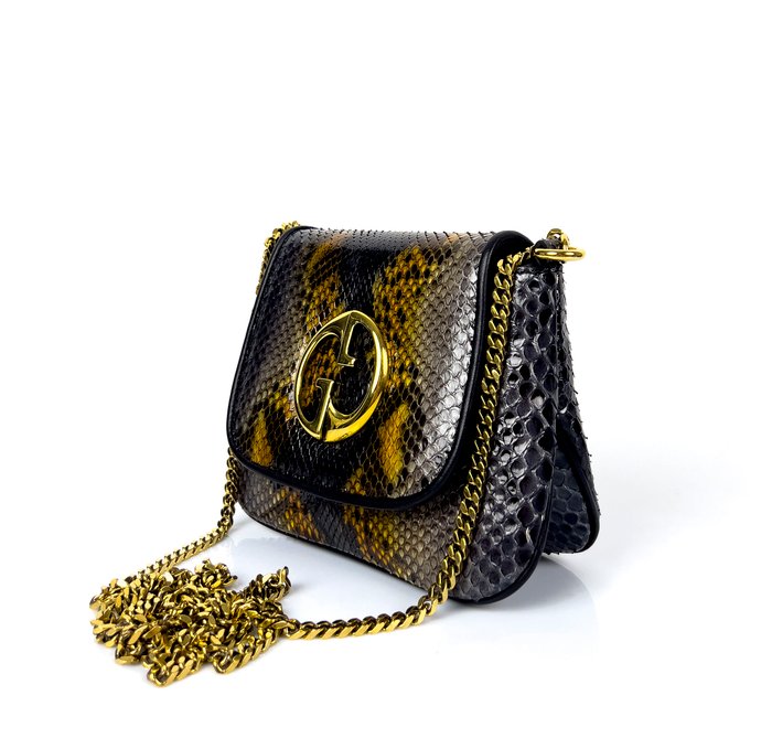 Gucci - 1973 -  Chain Flap Zwart Grijs Goud Python - Skuldertaske