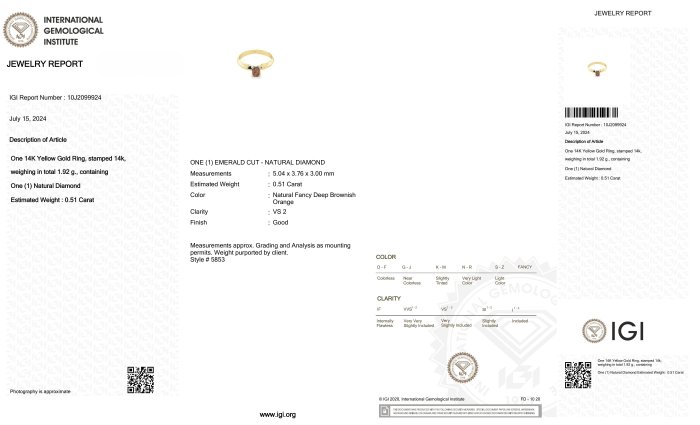 Ring - 14 karat Gulguld -  0.51ct. tw. Diamant (Naturfarvet)