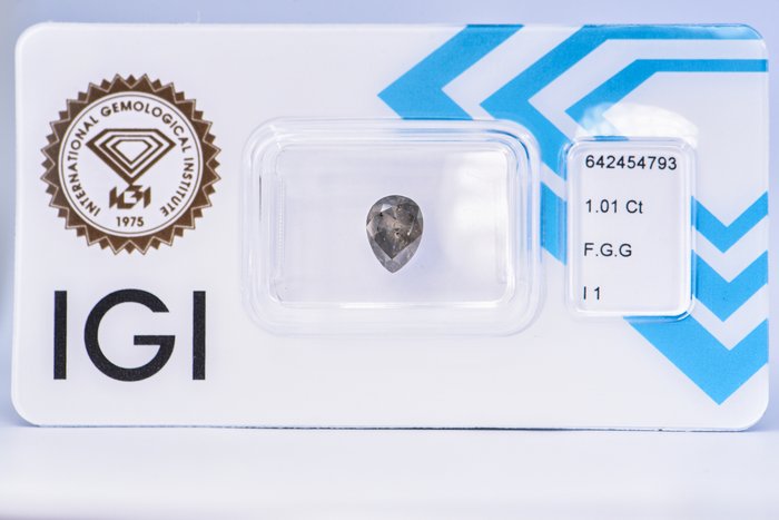 Ingen mindstepris - 1 pcs Diamant  (Naturfarvet)  - 101 ct - Pære - Fancy Grønlig Grå - I1 - International Gemological Institute (IGI)