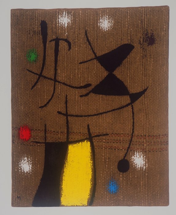 Joan Miro (1893-1983) - Femme en robe jaune et oiseau