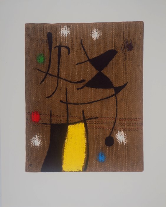 Joan Miro (1893-1983) - Femme en robe jaune et oiseau