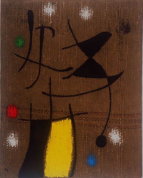 Joan Miro (1893-1983) - Femme en robe jaune et oiseau