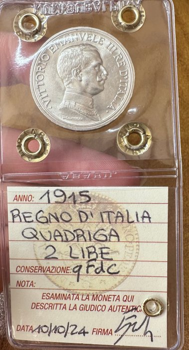 Italien, Kongeriget Italien. Vittorio Emanuele III di Savoia (1900-1946). 2 Lire 1915 “ Quadriga “  (Ingen mindstepris)