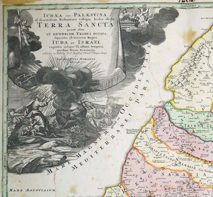 Middle east - Hellig Land Israel Palæstina; J B Homann - Iudaea seu Palaestina ob sacratissima Redemtoris vestigia hodie dicta Terra Sancta - 1707 (første udgave)